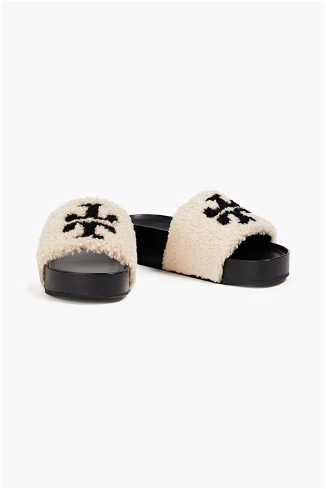 shearling platform slides